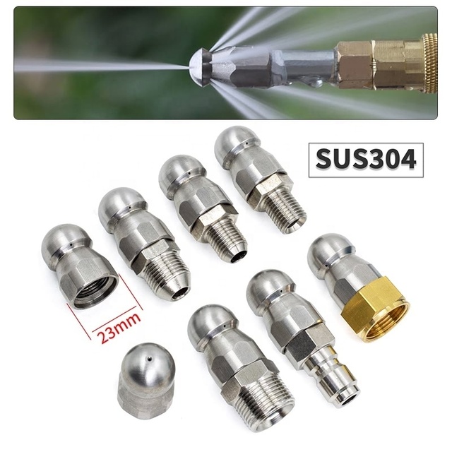 SS304 1/8" 1/4" 3/8" 1/2" High Pressure Washer Drain Sewer Cleaning Pipe Jetter Hose Spray Nozzle for Home Garden Supplies