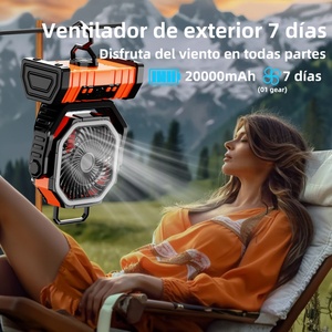 Ventilateur de bureau portable 4 vitesses 20000mAh rechargeable solaire avec lampe et télécommande, idéal pour le camping, la voiture, la maison et l'hôtel - Product Image 5
