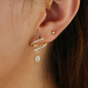 <strong>Gold</strong> Plated Minimal Delicate Lovely Girl Women Multi Piercing Single Triangle Cz Warp Classic Fashion <strong>Dangle</strong> Drop <strong>Earring</strong> - Product Image 1