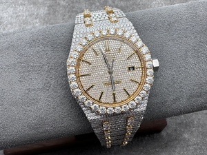 นาฬิกาเพชรหรูหราตามสั่ง41มม. การเคลื่อนไหวของ3120 15400สีเหลืองทอง VVS เพชรโมอิสเพชรเต็มรูปแบบ - Product Image 3