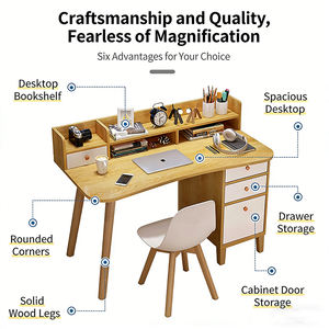 Escritorio de Computadora Moderno y Simple con Patas Altas en Forma de Arco, Patas de Madera Maciza, Diseño con Orificio para Cables, para Estudio, Trabajo, Oficina, Muebles de Oficina - Product Image 4
