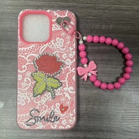 Coque de téléphone PC motif fleur diamant avec chaîne pour iPhone 18 17 16 15 14 13 12 11 et Infinix Smart20 Note60 Smart10 – Housse arrière tendance pour femme