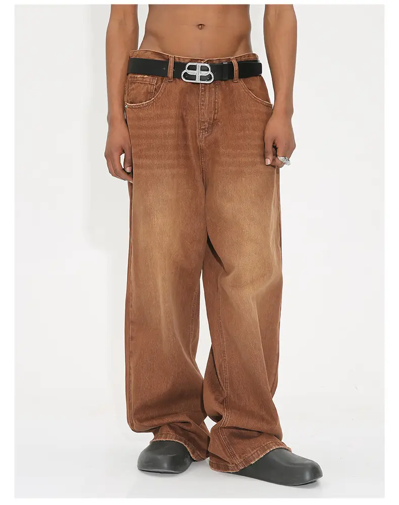 Pantaloni Jeans larghi da uomo marroni Hip Hop Jeans Vintage classici semplici pantaloni lunghi larghi Jeans a gamba larga