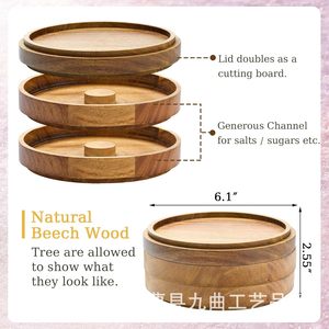 Wooden Salt Rimmed Plates With Lid Reusable Condiment Jars For Cocktail <b>Bar</b> <b>Tools</b> Home Use - Product Image 4