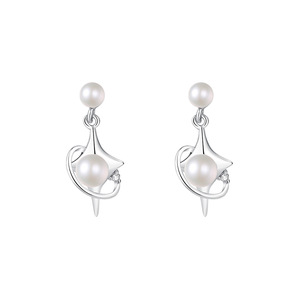 Pendientes de Plata de Ley S925 con Estrella Hueca Elegante y Perla de Agua Dulce para Mujer, Joyería Fina de Boda con Estética Celestial de Moda - Product Image 1