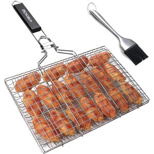PENOBON Fish Grilling <b>Basket</b> Stainless Steel Foldable <b>Rectangular</b> BBQ Grill <b>Basket</b> for Vegetables Shrimp Cooking Barbecue - Product Image 1