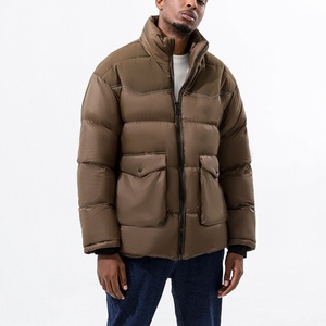Veste matelassée décontractée pour homme sur mesure, grande taille, avec col montant, fermeture éclair et poches de type suspension pour l'hiver - Product Image 2