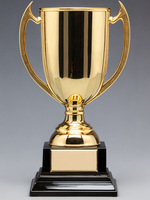 Trophée de récompense en résine plaqué or créative avec logo personnalisé en gros avec base noire