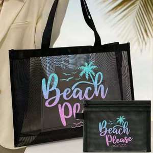 Bolso de <span class=keywords><strong>playa</strong></span> transparente de malla para mujer, bolso de hombro de verano para piscina con estampado brillante, bolso ligero - Product Image 5