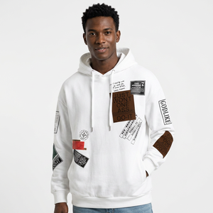 Sudadera con Capucha Blanca Extra Grande para Hombre, Estampado de Patchwork, Estilo Urbano, Corte Regular, Tejido de Algodón, Estilo Otoñal - Product Image 6