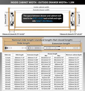 Yenuo 12-40 inch mở rộng đầy đủ ngăn kéo <span class=keywords><strong>Slide</strong></span> (1 cặp)-HEAVY DUTY Side gắn bi đường ray kim loại cho tủ - Product Image 2