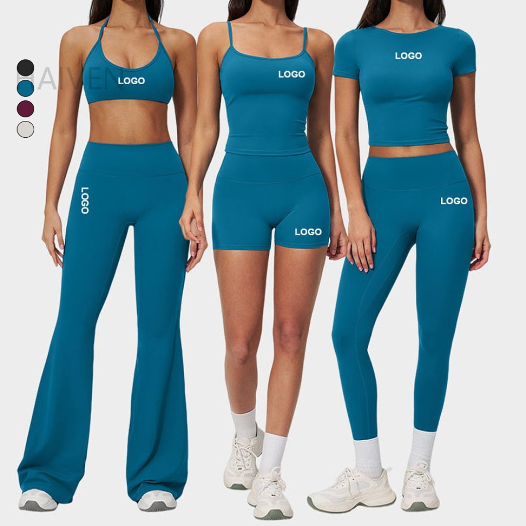 Custom Logo Wholesale 7 Pieces Yoga Sets Breathable Activewear High Elasticity Suit Thumb Hole Fitness Sport Gym Wear for Women