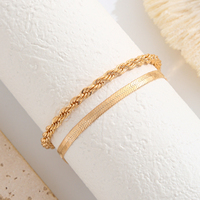 Lot de 2 chaînes tendance en alliage doré, type corde et chevrons, avec fermoir mousqueton réglable et rallonge, bijoux pour cheville ou bracelet, cadeau