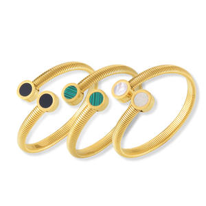 Pulsera <span class=keywords><strong>de</strong></span> Acero Inoxidable con Diseño Acrílico <span class=keywords><strong>de</strong></span> Concha Blanca Incrustada en Forma <span class=keywords><strong>de</strong></span> Garganta <span class=keywords><strong>de</strong></span> Ganso Simple y Personalizada YF3851 - Product Image 1