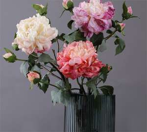 Décoration de mariage minimaliste moderne ultra réaliste Fleur de pivoine Bord brûlé Décoration de la maison Fleur artificielle Art - Product Image 2