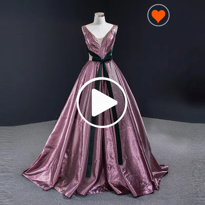 Robe de soirée longue à col en v, tenue de soirée avec ceinture, j66rsm67006