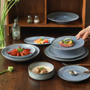 Service de table rétro en céramique bleue émaillée, assiettes à steak et à sushi de plusieurs tailles, bols à soupe, coffret cadeau pour hôtels et mariages, logo personnalisé, vente en gros - Product Image 2