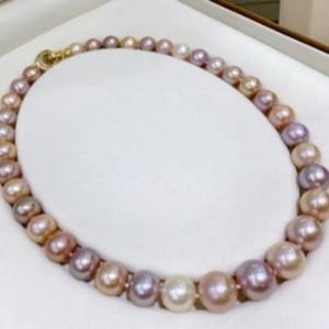 Collar de Perlas de Agua Dulce Naturales de Color Crema Mixto de 10-13 mm, Redondas, Ligeramente Imperfectas, Venta al por Mayor - Product Image 1