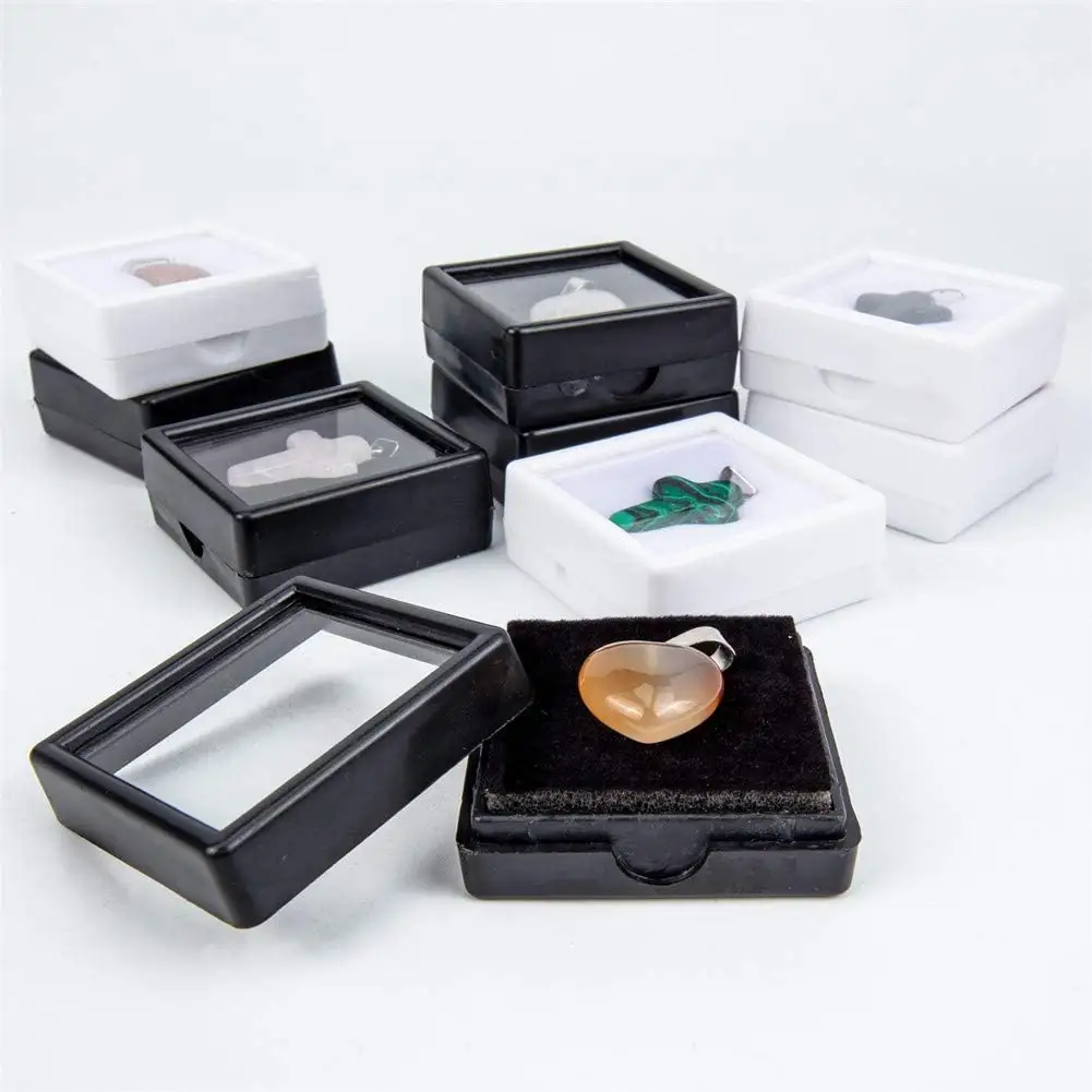 Toptan değerli taş ekran kutusu özel takı kutu konteyner için temizle üst kapaklar ile Gem taş paraları elmas hediyeler ambalaj