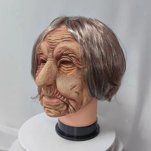 Realistico vecchio uomo maschera con parrucca morbida in lattice di gomma mascherata divertente vecchio volto umano testa piena Costume maschera per divertimento - Product Image 2