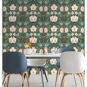 Papel Tapiz Autoadhesivo de Vinilo HAOKHOME con Diseño Floral de Aves y Fresas, Verde/Rosa/Azul, 17.3 Pulgadas X 9.8 Pies, Decoración para Baño y Dormitorio - Product Image 4