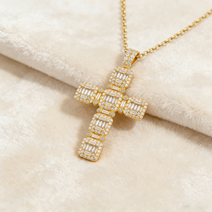 Collar Clásico de Compromiso con Colgante de Cruz y Diamante CVD Cultivado en Laboratorio, Chapado en Oro de 10K/14K/18K sobre Plata Personalizada, Cadena para Suéter, Regalo VS - Product Image 3