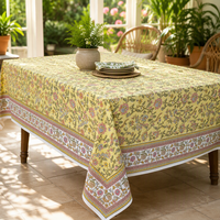Nappe rectangulaire en coton 100% à imprimé floral jaune avec bordure décorative pour la décoration de la maison