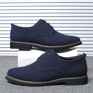 Men <strong>Suede</strong> Pu Brogue <strong>Oxford</strong> <strong>Shoes</strong> Lace-Up Round Toe Wingtip Perforated Low Heel Leather Sole British Business Casual <strong>Shoes</strong> Black - Product Image 3