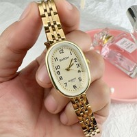 Barsh 001 Jam Tangan Wanita Retro Mewah Sederhana dan Ringan Berbentuk Oval Emas Vintage Kecil