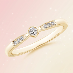 Anillo de Acento Solitario con Bisel de Diamante Cultivado en Laboratorio de Corte Clásico, Oro 10K/14K/18K, Rodio, Plata 925/935 para Fiesta de Compromiso - Product Image 1