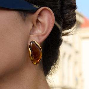 Wholesale Luxury Fadeless <b>Earrings</b> Autumn Winter Women Fashion Jewelry Stainless Steel <b>Resin</b> Stud <b>Earrings</b> - Product Image 2