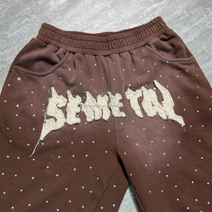 QIANSHI Vintage Acid Wash Designer Sports Shorts Baggy Men Summer Shorts Custom Jogger Streetwear Rhinestone Cotton Shorts Men - Product Image 3