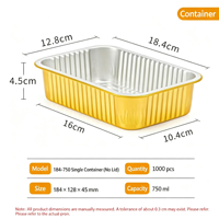 Boîte rectangulaire en aluminium doré de 750 ml, bol en aluminium épaissi, boîte à emporter