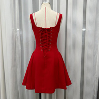 Robe courte élégante pour femmes, rouge et noire, col carré, sans manches, taille haute, jupe évasée, robe de soirée cocktail pour femmes