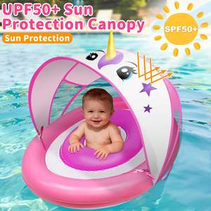 Flotador de Piscina para Bebé con Forma de Unicornio Rosa, con Toldo y Protección Solar UPF 50+, Flotador Inflable para Niños de 6 a 36 Meses - Product Image 5