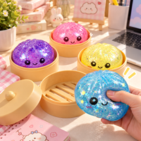 Jouets anti-stress 2026 : Jouets Squishy en forme de boulette et de pain, Jouets Bao Dumplings en forme de pain vapeur avec visage souriant, Jouets alimentaires anti-stress avec kit de cuisson vapeur
