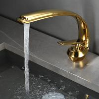 Robinet de salle de bain de luxe à trou unique, courbé en arc de lune, chaud et froid, pour lavabo de salle de bain, qualité supérieure