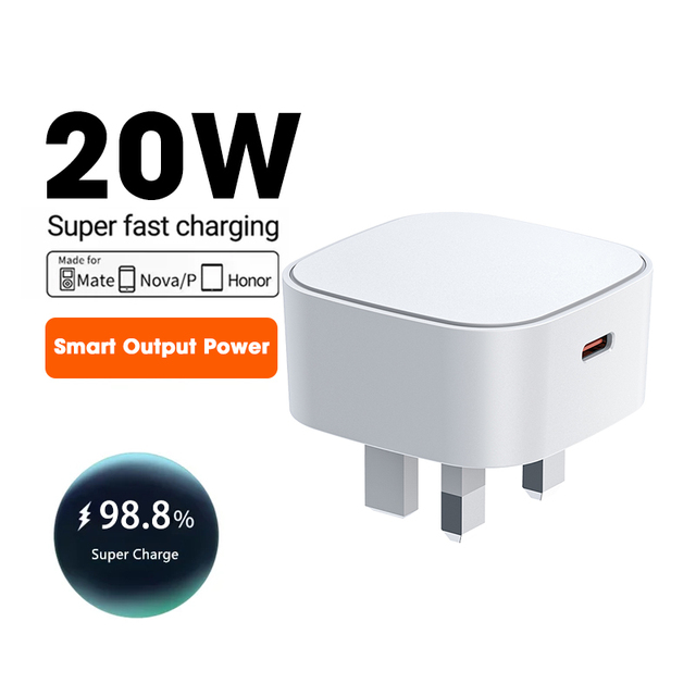 PD20W UK Plug Charger Single Type C Port Fast Charging Adapter for Mobile Phone Power Adapter