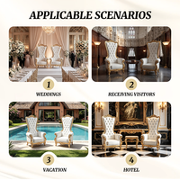 Fauteuil Trône Classique Tufté avec Cadre Doré et Revêtement en Cuir Blanc pour Mariage, Événements, Mobilier de Maison et Salon