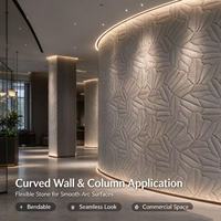 Panneau mural flexible en pierre gris motif feuille de bananier 3D gaufré, pliable pour mur de fond de salon et colonne courbe