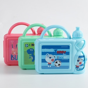 Ensemble de boîte à lunch mixte tricolore pour enfants bouteille d'eau en plastique chauffable et boîte à pain avec logo de dessin animé mignon école usage domestique - Product Image 1