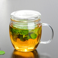 Tasse à thé tout-en-un moderne en verre borosilicate de 350 ml avec infuseur, poignée personnalisable et couvercle résistant à la chaleur