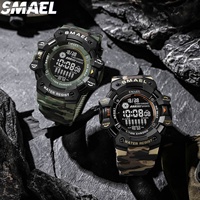 Reloj Deportivo Digital para Hombre SMAEL 8050MC, Cronómetro, Alarma, Diseño de Camuflaje, Correa de Plástico, Resistente al Agua, Luminoso, Venta al Por Mayor