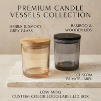 Grosir Stoples Lilin Kaca Amber Hitam Mengkilap 8oz/10oz Lapis Elektroplating Mewah dengan Tutup Bambu untuk Pembuatan Lilin Natal