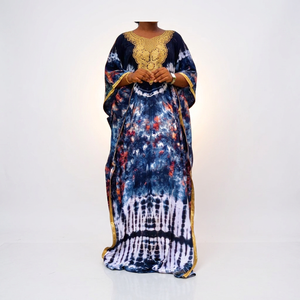 Pure Bohemian Designer Long Rayon Kaftan Asymmetrical Neckline Lace Decoration <b>Tie</b> <b>Dye</b> Pattern Breathable Chiffon <b>Clothes</b> - Product Image 3