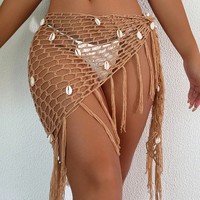 Listo para Enviar: Sarong de Ganchillo para Mujer, Falda de Red de Pesca, Chal Triangular de Red para Trajes de Baño de Playa