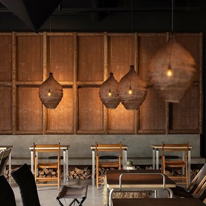 Lampe suspendue en rotin de style Wabi Sabi, forme ovale, base d'ampoule E27, éclairage LED pour salle à manger, salle de thé Zen, luminaire décoratif artistique - Product Image 3