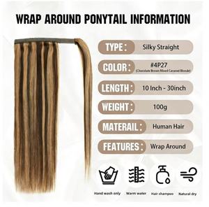 Extensiones de Cabello Humano Natural Liso y Sedoso con Ondas Brasileñas Remy, Cola de Caballo con Cordón, Resistentes a la Caída, Entrega Rápida - Product Image 4