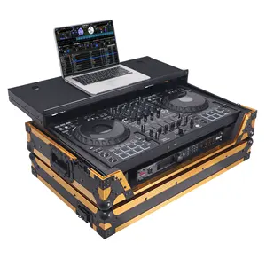 Flight style road travel case for pioneer DDJ-FLX10 dj controller carry case with laptop shelf 1U rack space and wheel