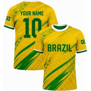 Camiseta de Fútbol de la Selección Brasileña Personalizada con Nombre y Número, Unisex para Adultos, Cuello Redondo, Impresión por Transferencia de Calor, Tela de 140g - Product Image 1